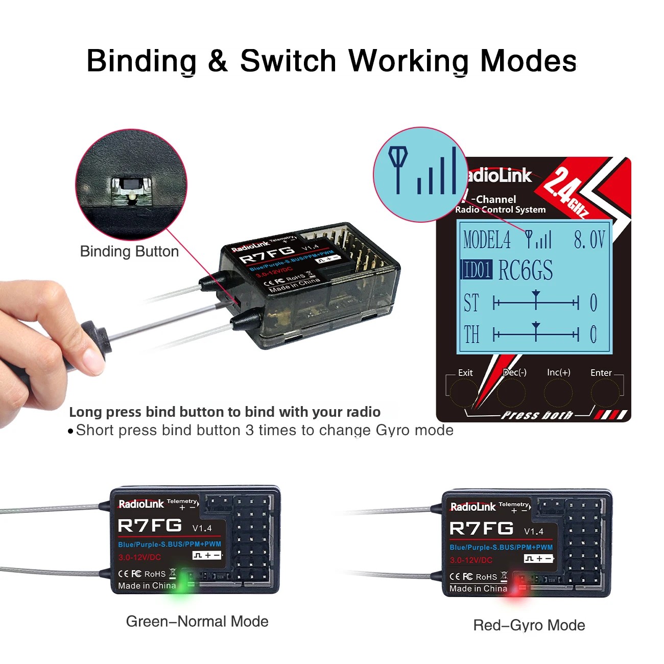 Telemetry Module Rc - Radiolink R7FG 7채널 2.4G 자이로 RC
